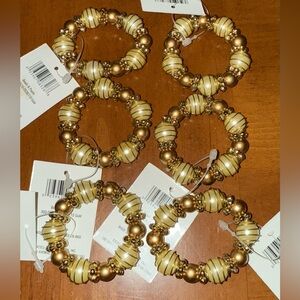 The Kurt Adler Gold Beads Napkin Rings Set of 6 Elegant Gold Cream Beaded NWT